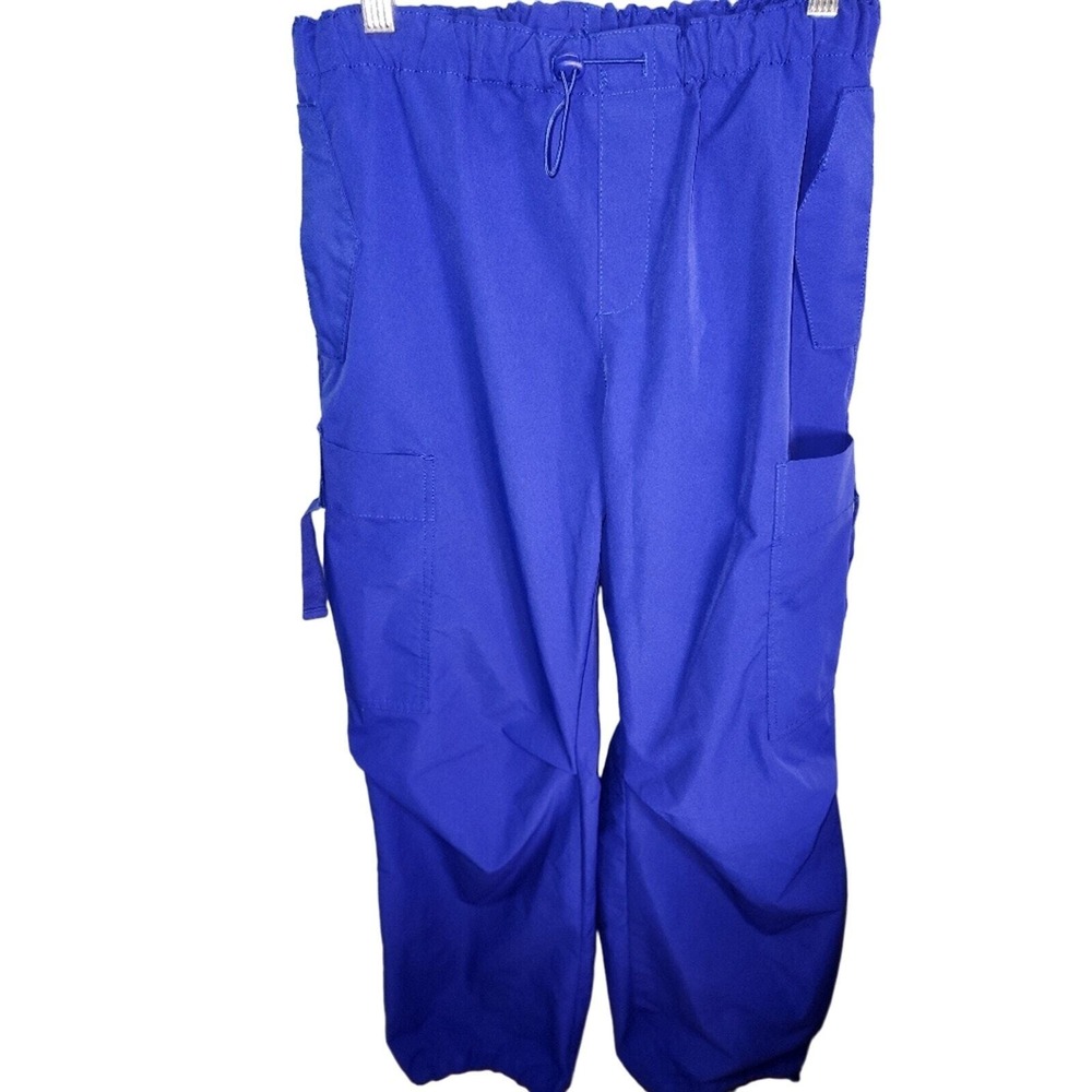 Drawstring Waist Cargo Pants Utility Casual Trousers Blue